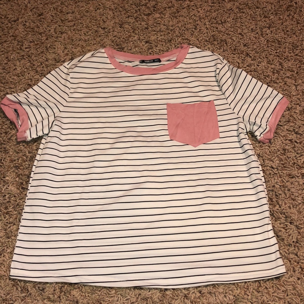 NEVER WORN black/white stripe pink edges